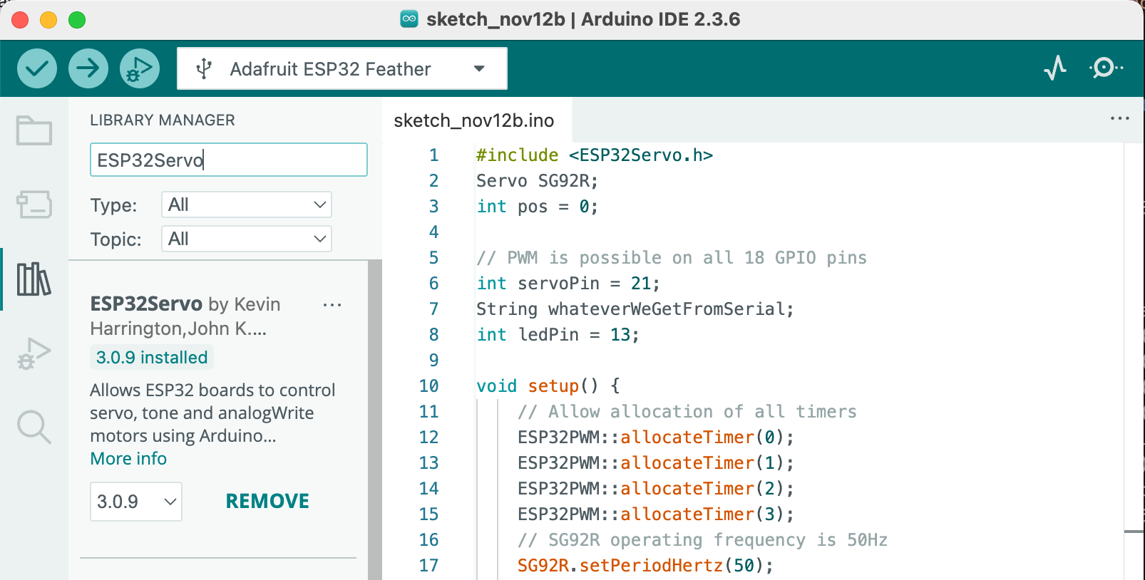 Installing ESP32Servo library in Arduino IDE